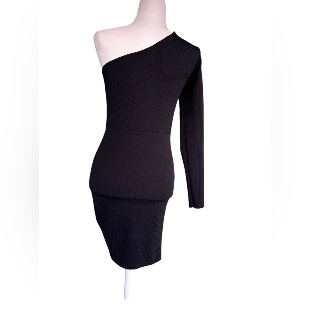 Pretty little thing BLACK ONE SHOULDER LONG SLEEVE BODYCON DRESS NWT Size 6 - Picture 8 of 13